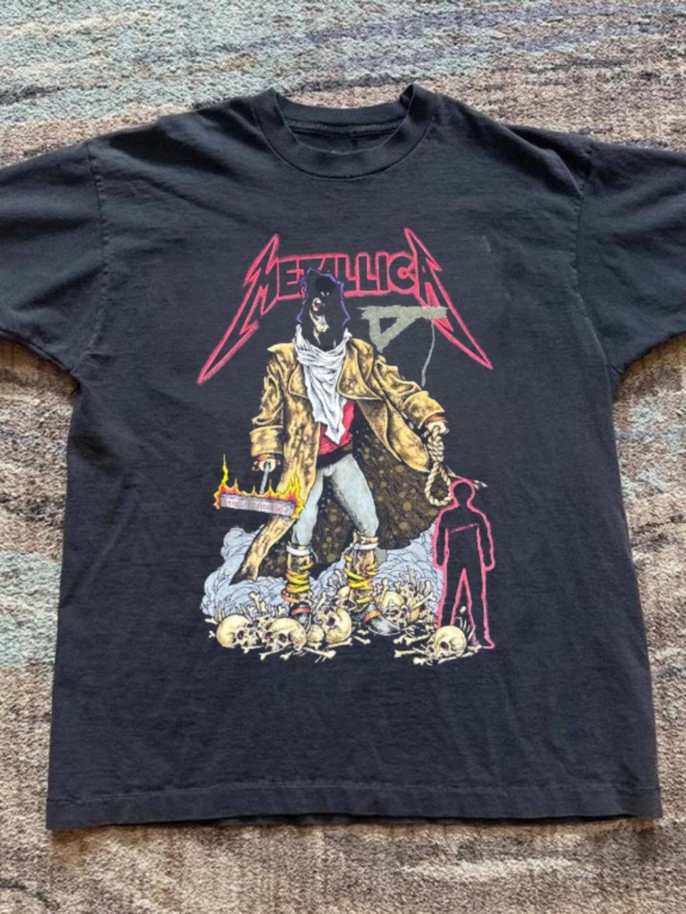 Gildan Black Metallica Graphic Tee with Red and Yellow Print